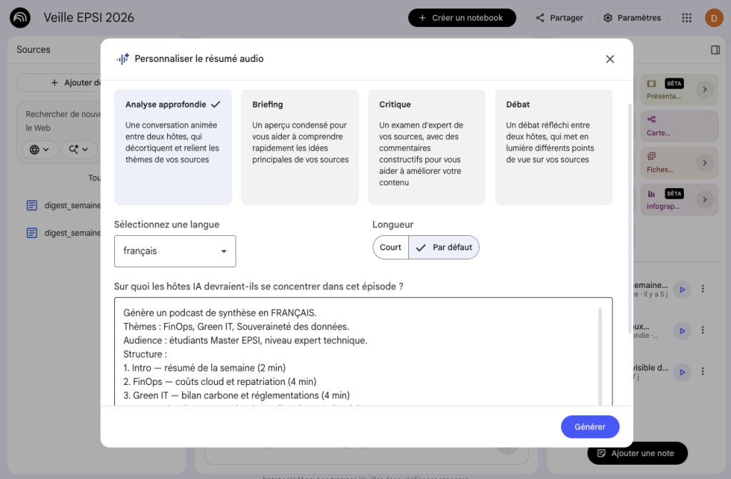 Audio Overview Interface — AI podcast generation (~10 min processing time)