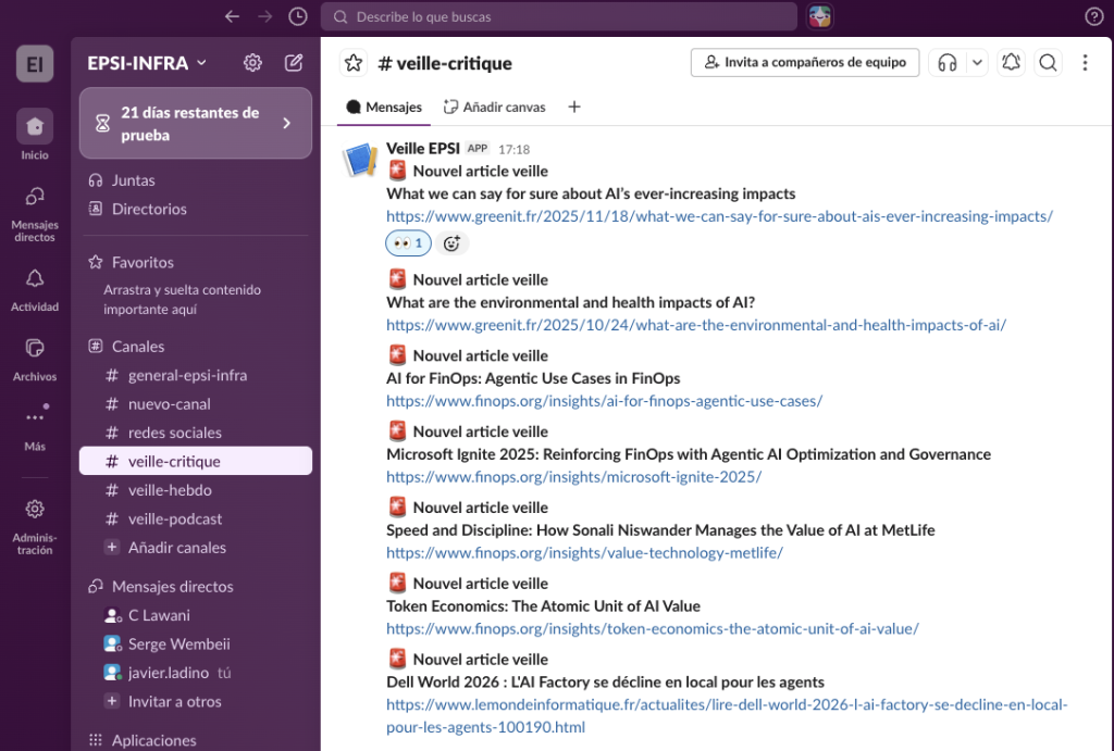 #veille-critique — real-time alerts on high-value topical articles