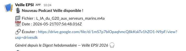 #veille-podcast — automatic notification when a new audio file is detected